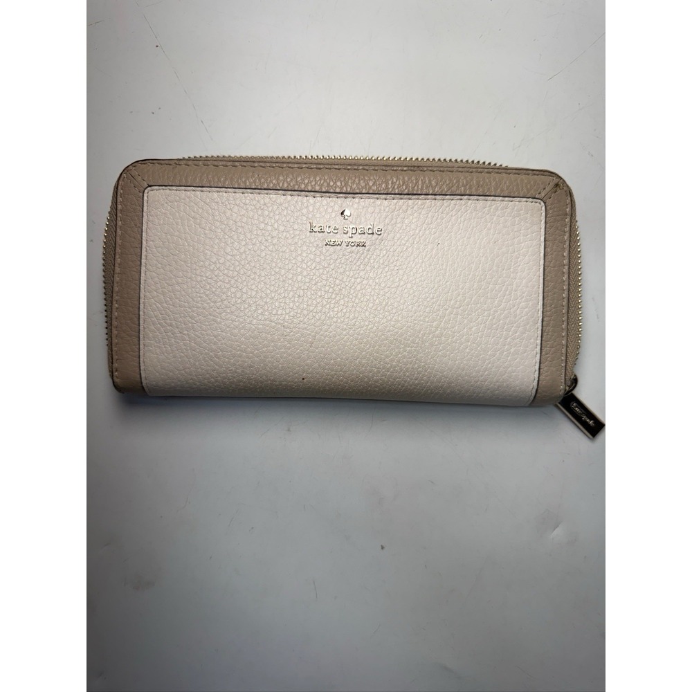Kate Spade Lena Colorblock Continental Zip Around Leather Wallet Light Sand